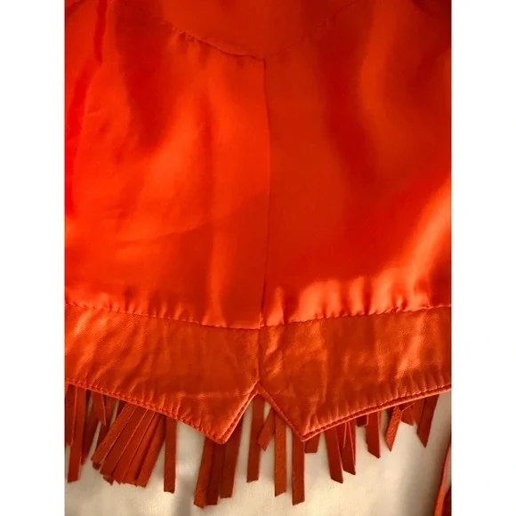 VTG North Beach Leather Women's Size Small 5/6 Cropped Red Fringe Leather Jacket - Picture 12 of 14
